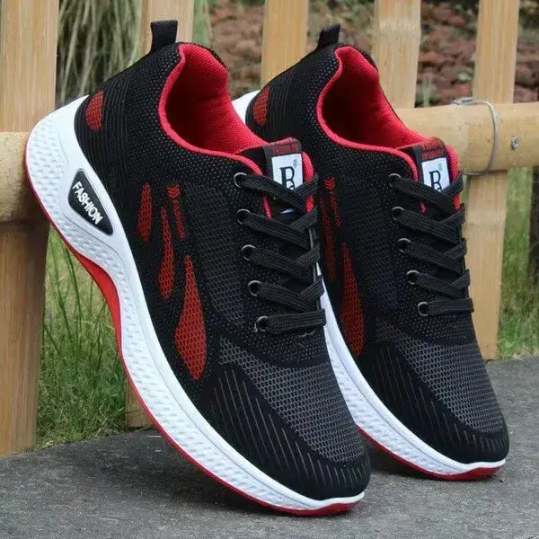 Mens Non-Slip Sneakers | Reflective Hand-Painted Mid-Top Casual Shoes in Black, Black Red, SUP Black, SUP Black Red