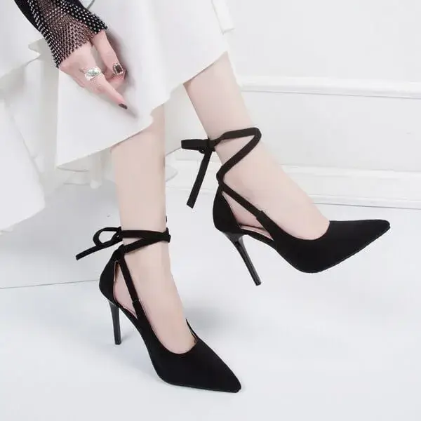 Dhoomstock Women Fashion Solid Color Plus Size Strap Pointed Toe Suede High Heel Sandals Pumps