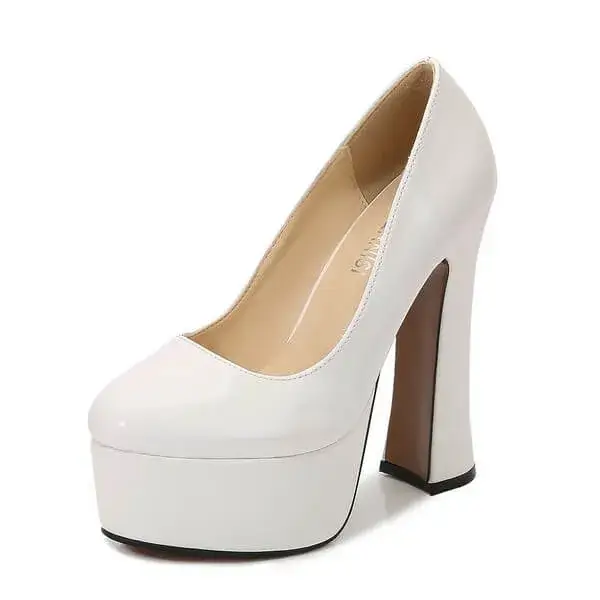 Dhoomstock Women Plus Size Fashion Sexy Thick-Soled Chunky Heel Platform Round-Toe High-Heeled Shoes Wedges
