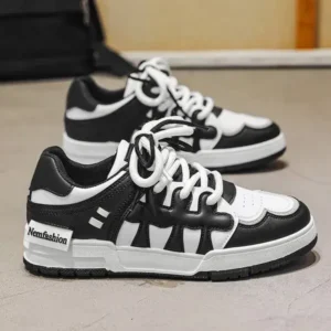 Dhoomstock Men Fashion Black White Stitching Low Top Sneakers