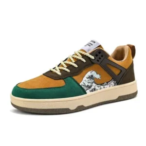 Dhoomstock Men'S Fashion Color-Block Breathable Leather Low-Top Sneakers