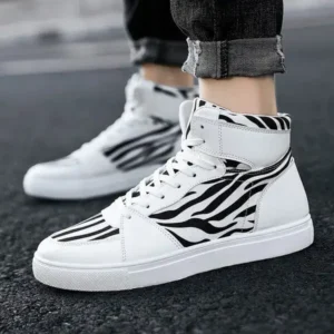 Dhoomstock Men'S Fashion Zebra Print Breathable Canvas High Top Sneakers