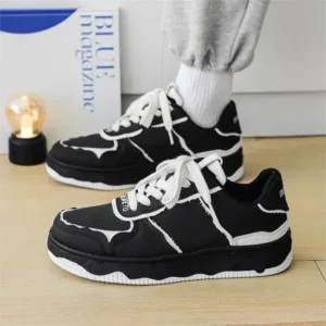 Dhoomstock Men'S Fashion Black White Breathable Canvas Sneakers