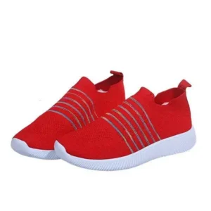 Dhoomstock Fashion Casual Solid Color Striped Fly-Woven Mesh Breathable Flat Sneakers